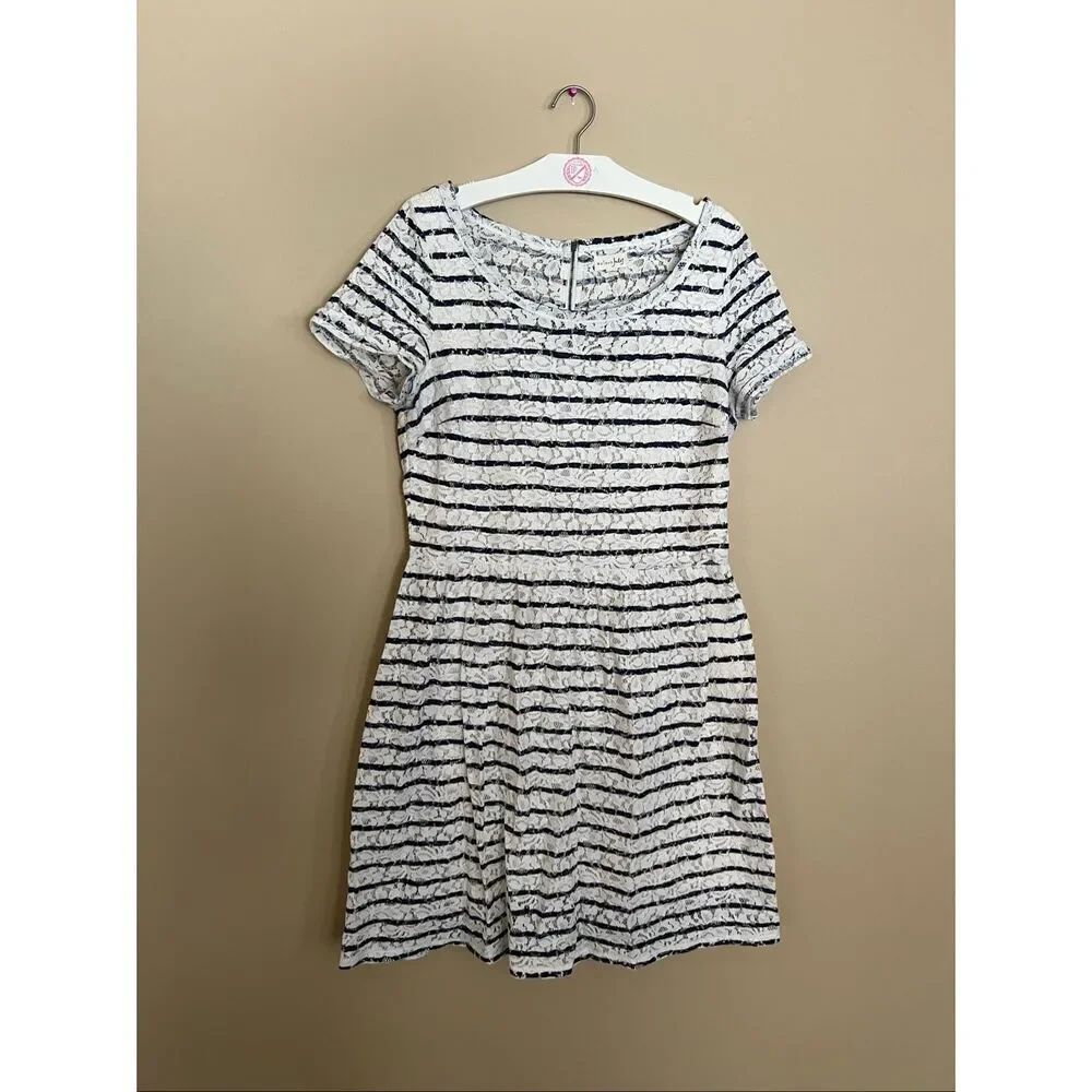 Maison Jules White With Blue Stripes Dress Woman’s Size Large